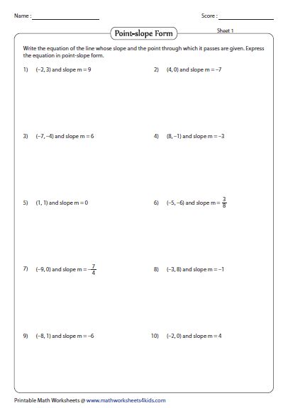 point slope form worksheet answer key pdf